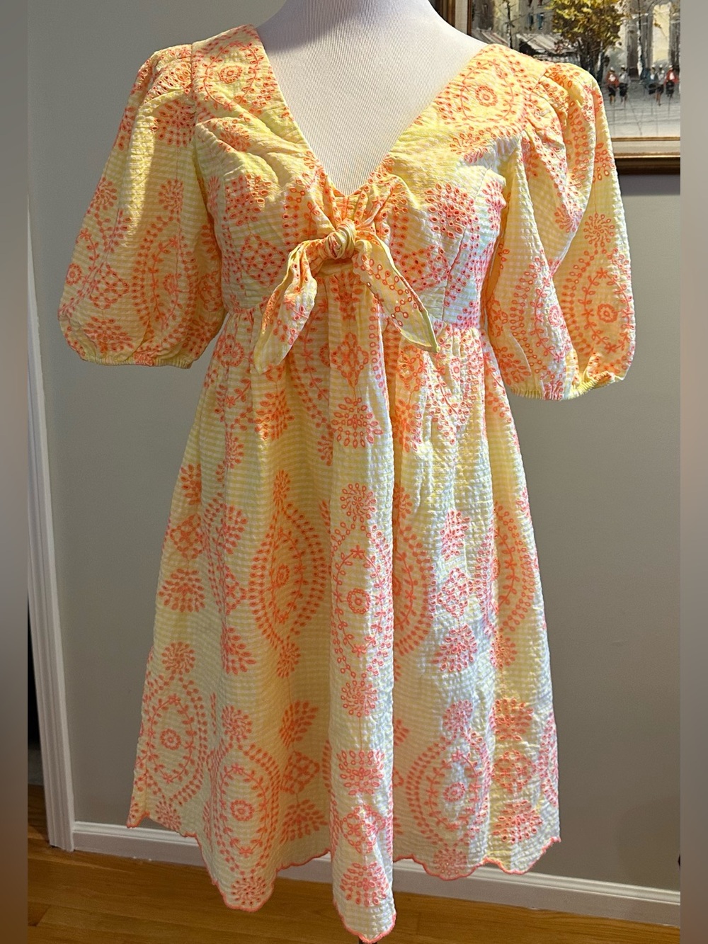 Lilly Pulitzer Sarafina Eyelet Babydoll Dress Calla Yellow Gingham NWT Sz 4